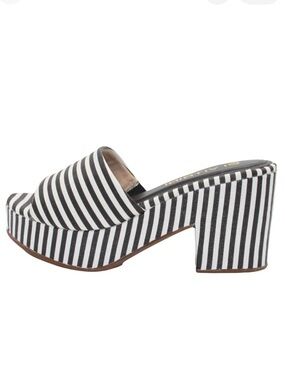Slip On Black and White Striped Platform Heels